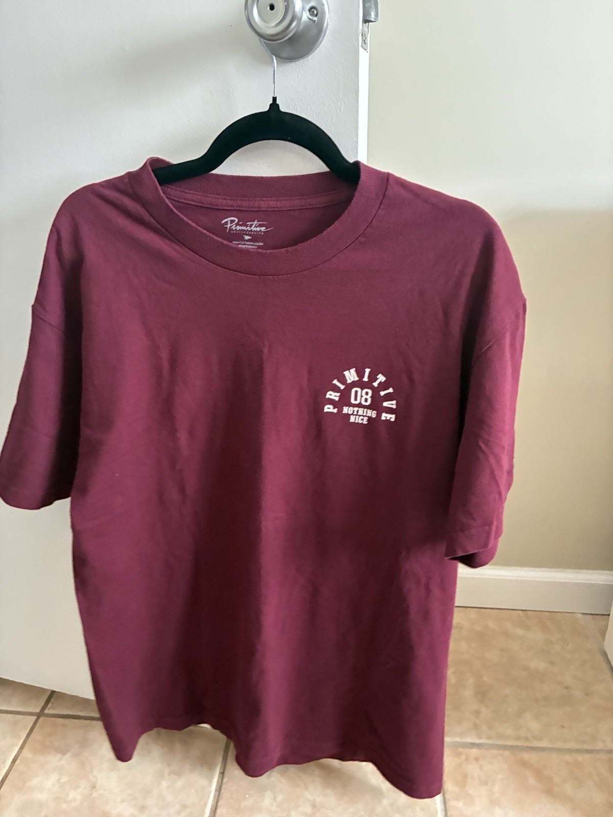 Primitive Skateboarding Men's L Burgundy Graphic Logo Crew Neck Short Sleeve Tee gallery