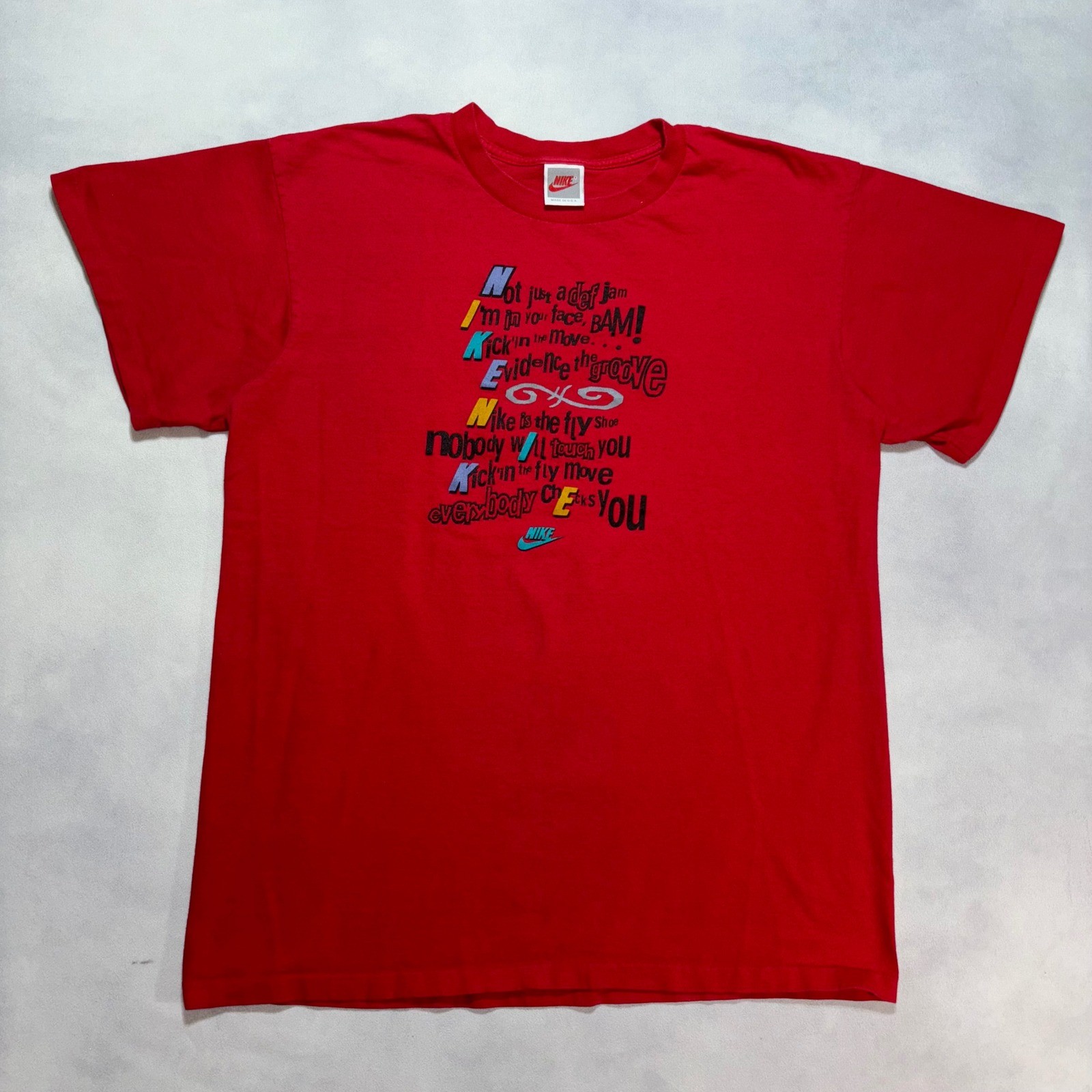 Vintage 90s Nike T-Shirt Men XL Red Def Jam Just Do It Graphic Single Stitch USA gallery