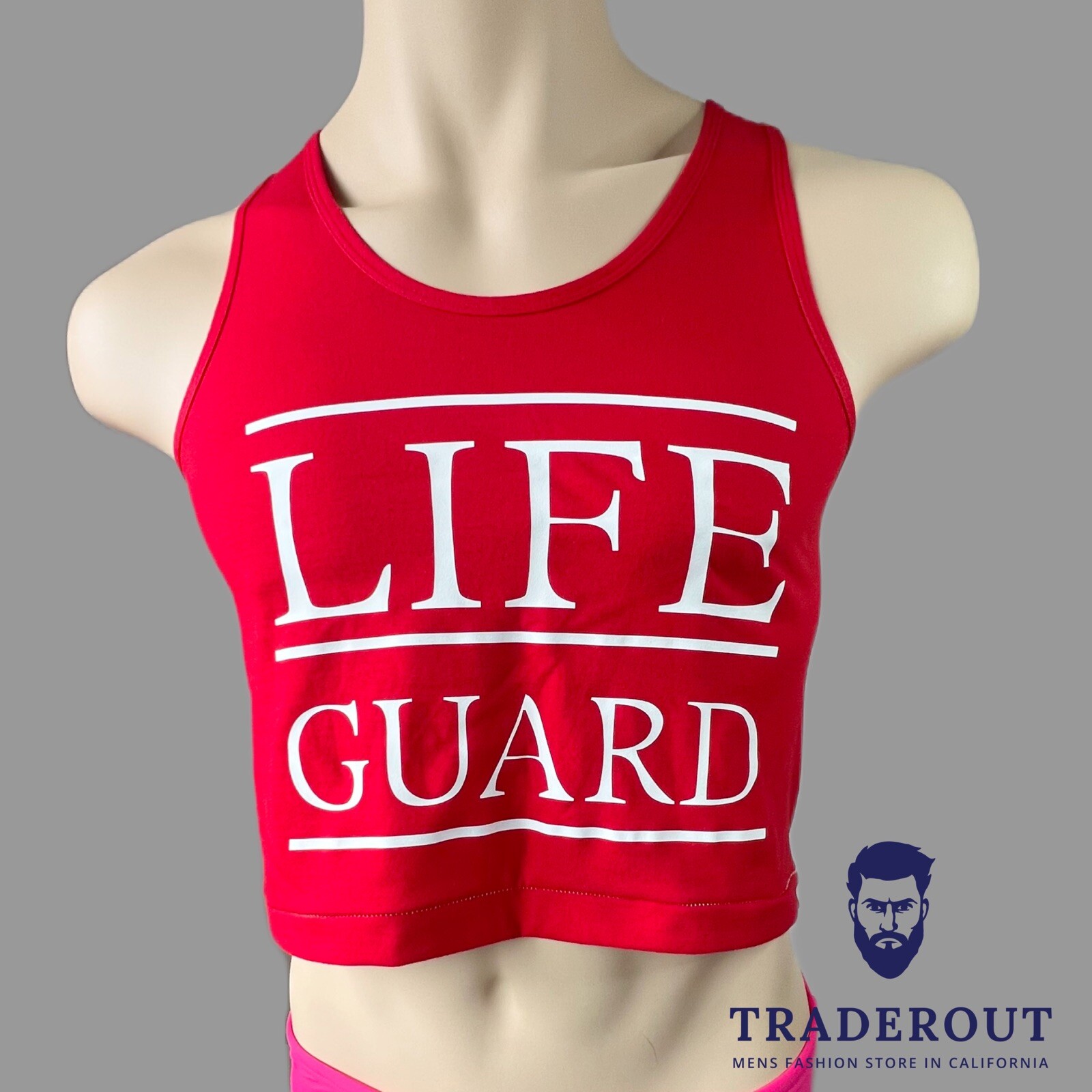 H.E.Arts Male LIFEGUARD custom print men red cotton Crop tank top gallery