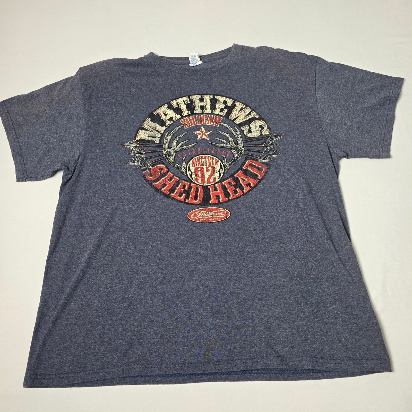 Mathews Shed Head Graphic Tee Mens XL Blue Archery Hunting Solocam Shirt