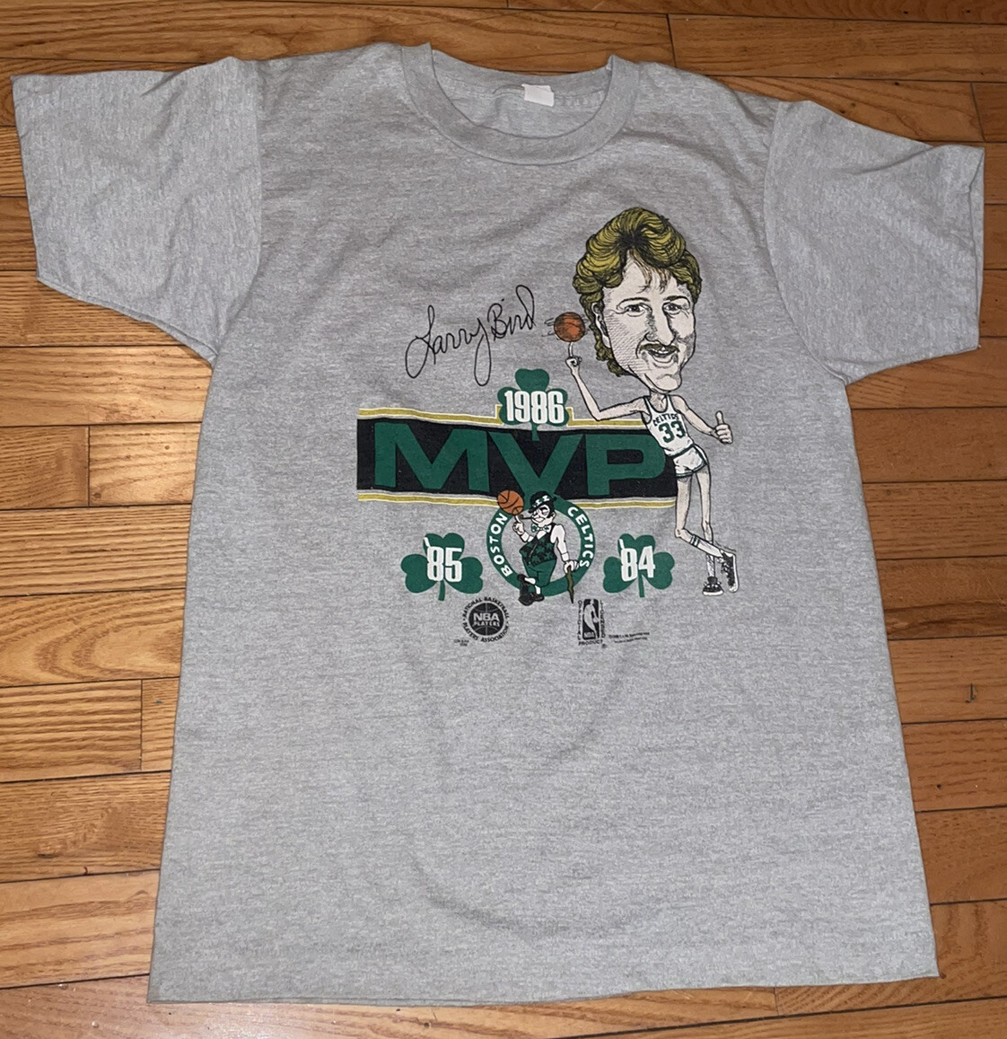 Vintage 1986 Larry Bird MVP NBA Boston Celtics T Shirt L Single Stitched RARE gallery