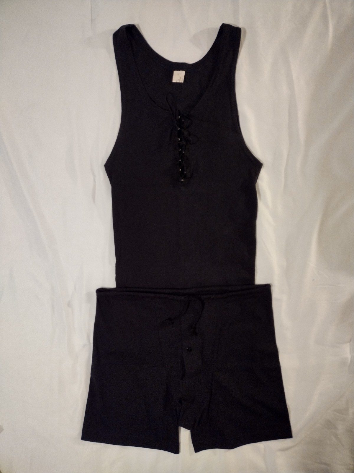 Vintage Men's Black tank top Black Lace Up Tank Top Men's Large gallery