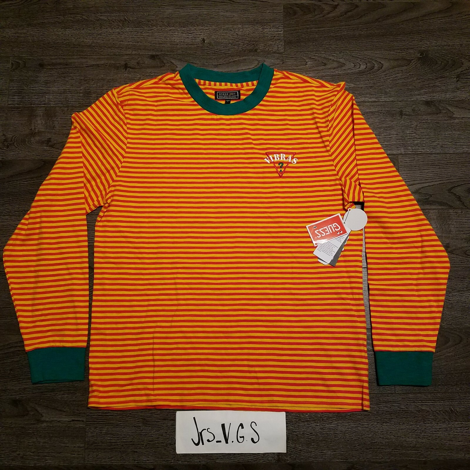 GUESS x J Balvin Vibras Tour Collab Striped Long Sleeve Shirt Orange Mens LARGE