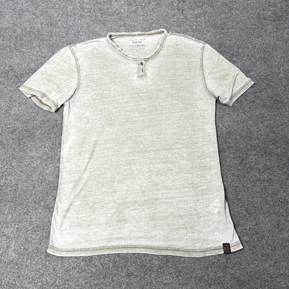 Lucky Brand Shirt Mens Medium Gray Venice Burnout 1/2 Zip Henley Tee Casual