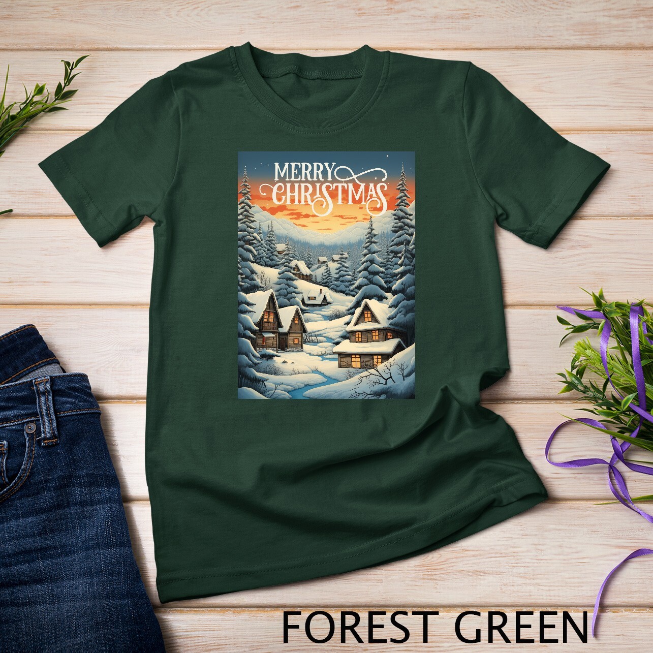 Christmas Church in the Mountains A Peaceful Scene #2 Funny Unisex T-shirt gallery