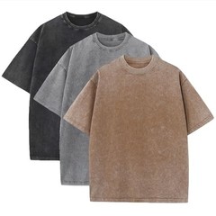 3 Pcs Men’s Oversized Heavy Cotton Summer T-Shirts Large Black + Gray + Coffee