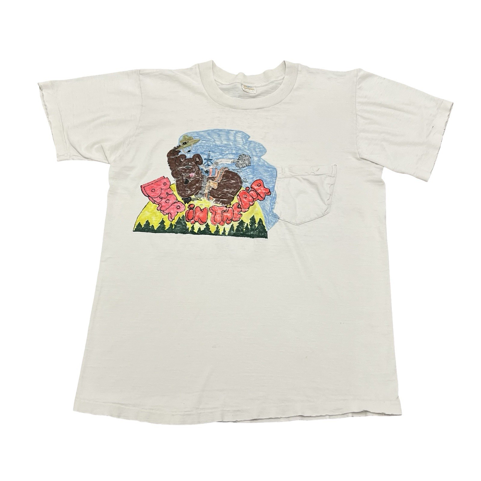 Vtg 70s Towncraft JcPenney Hand Painted Pocket Tee Bear Datsun Shirt, Medium
