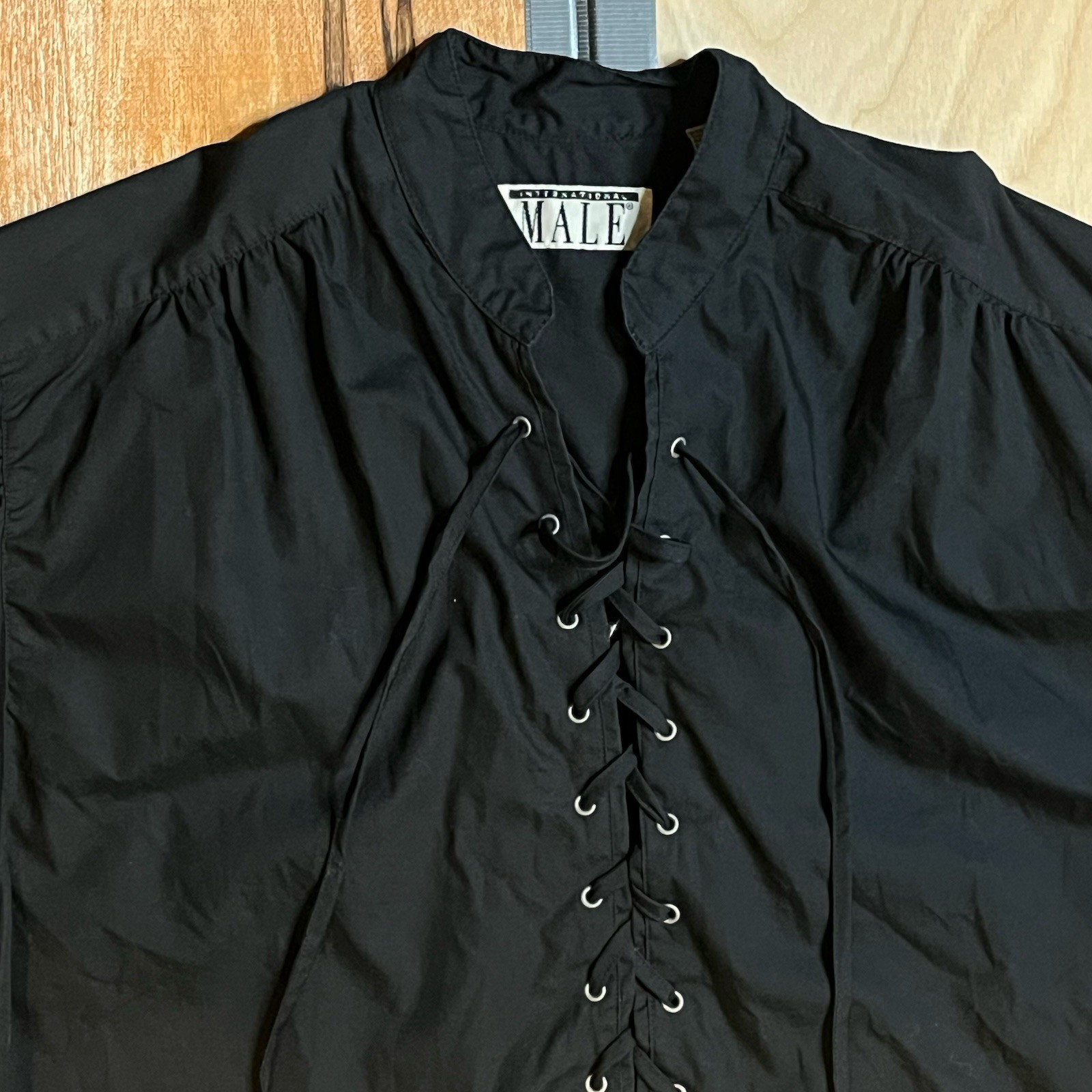 Vtg 90s International Male Black Long Sleeve Lace-Up Vampire Shirt - Mens Med gallery