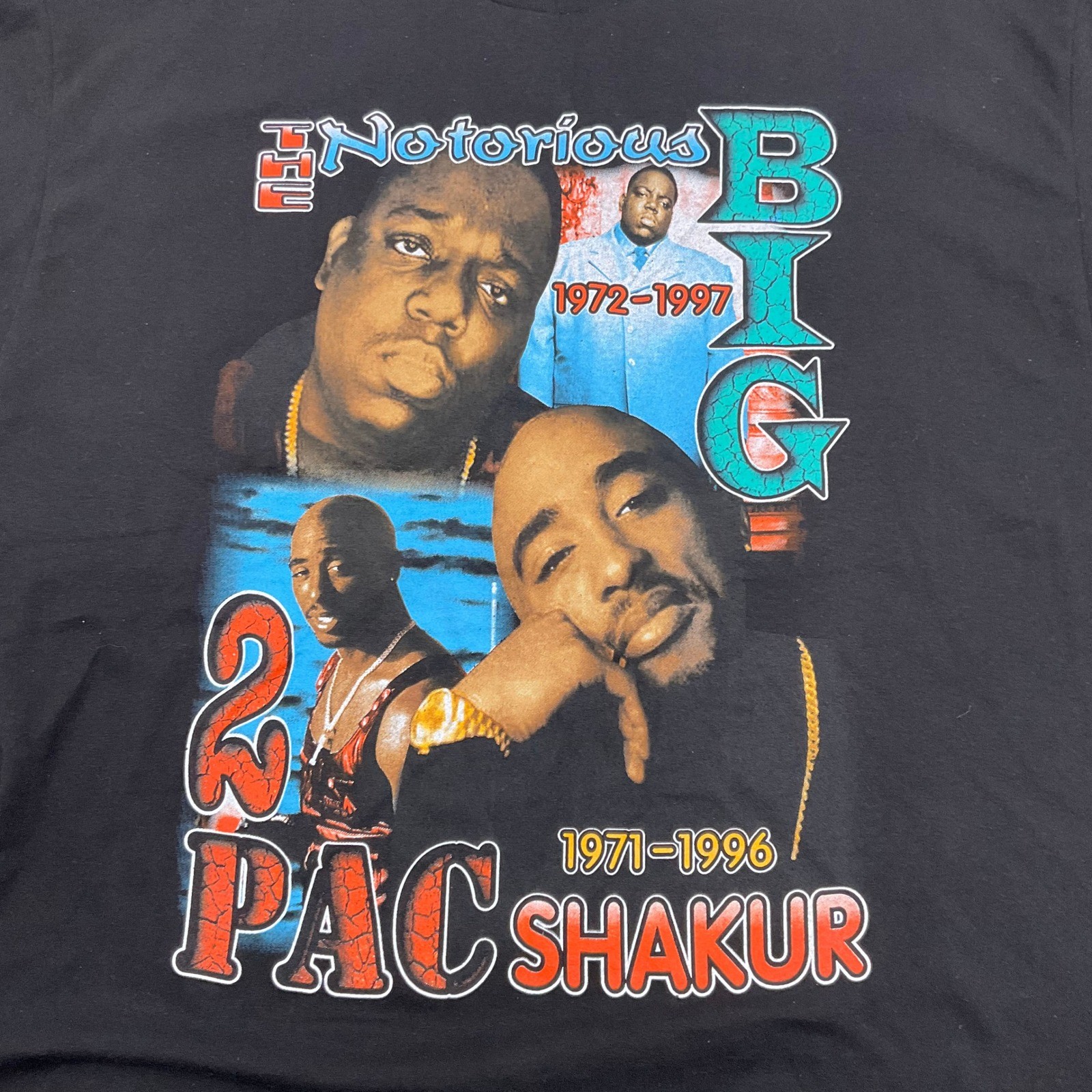 Tupac Biggie Graphic T-Shirt 2 XL Black Rap LegendsTee 90s Hip Hop Streetwear gallery