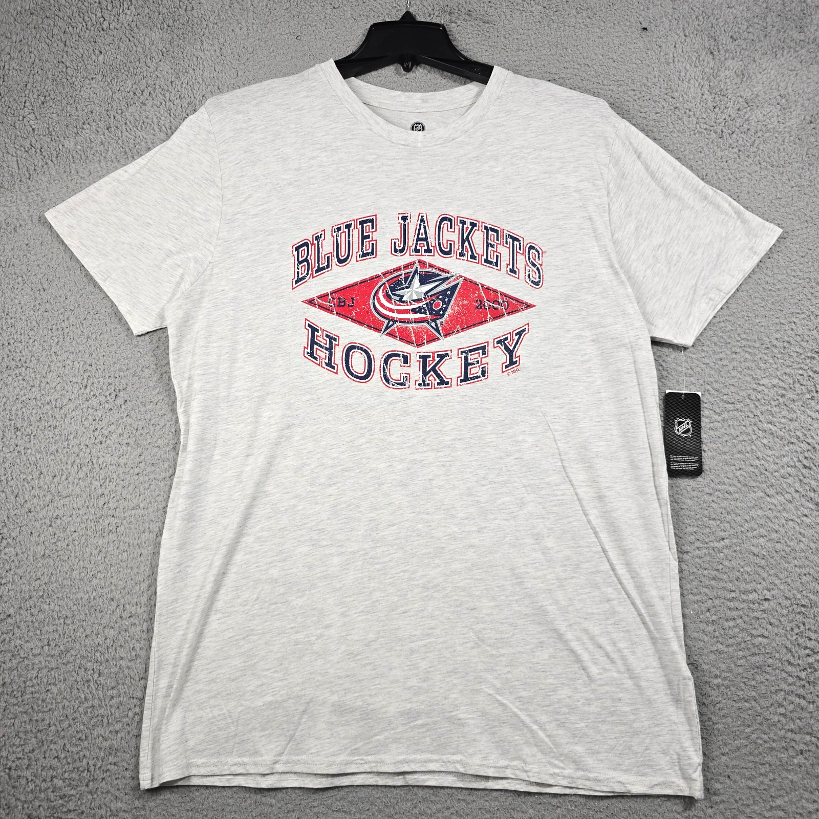 NHL Columbus Blue Jackets Hockey T Shirt Mens XL Gray Casual Ohio Distressed NWT