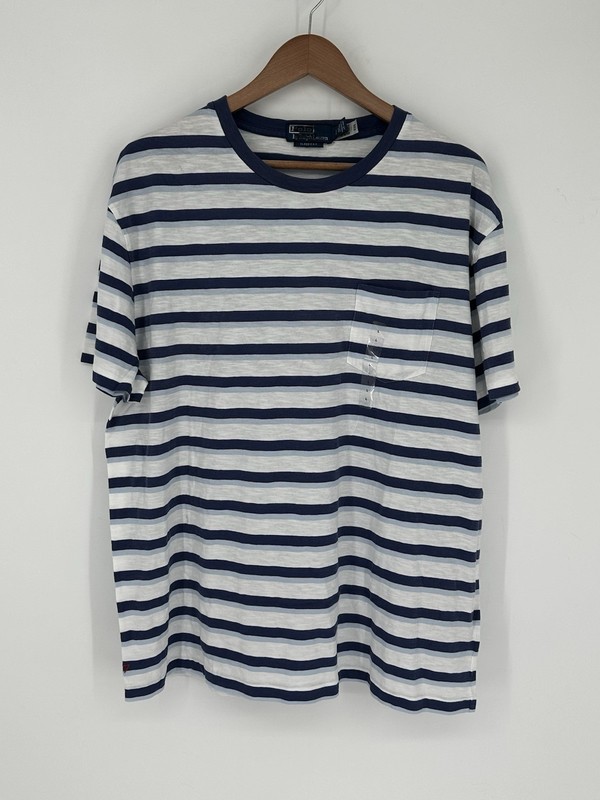 NEW Polo Ralph Lauren Classic Fit T-Shirt Mens Sz M Blue Striped Pocket Tee Y6