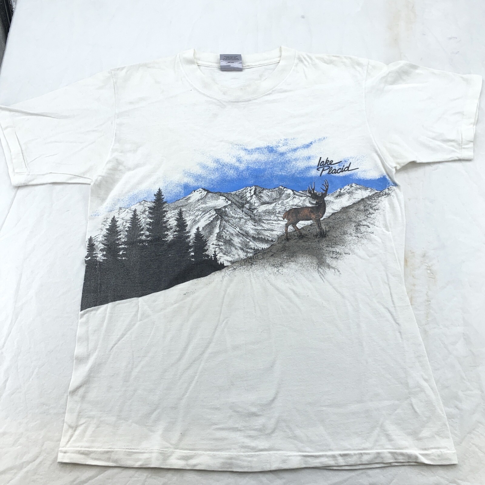 vintage 90s LAKE PLACID DEER MOUNTAIN DOUBLE-SIDED T-Shirt MEDIUM/LARGE new york gallery