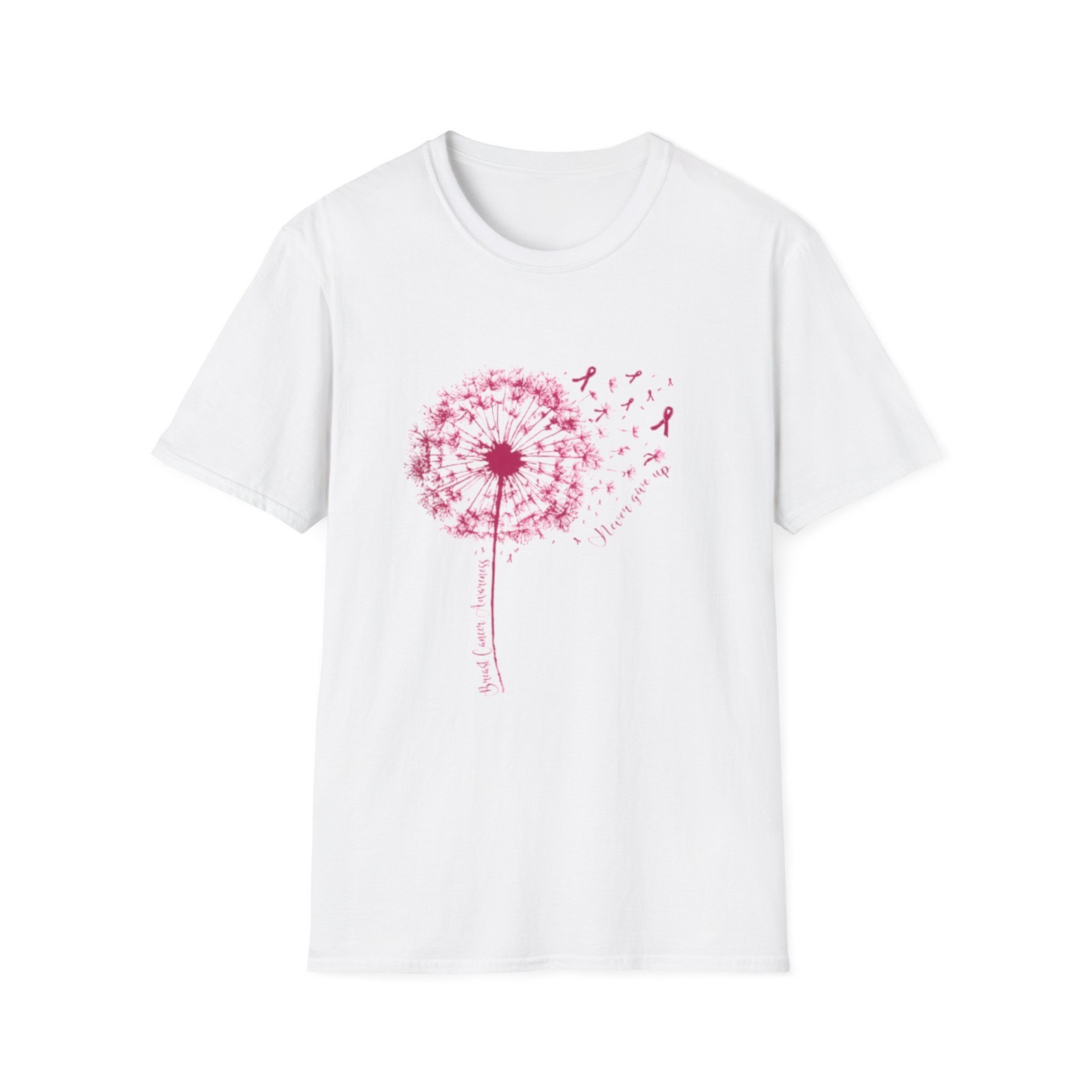 Unisex Cotton Tee Lightweight Pink Dandelion Seeds Graphic Art Crew Neck Shirt