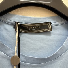 VERSACE NWT 90’s Tribute Runway Blue Logo Tee Shirt Small Collectible Designer