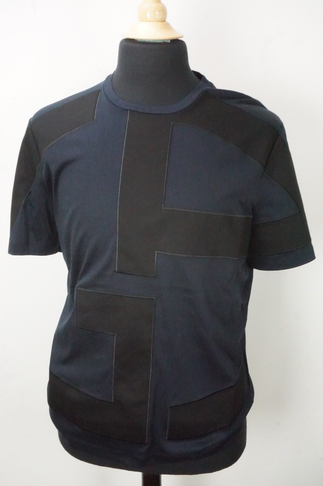 Giorgio Armani Black Label Blue Black BIG LOGO Cotton Blend Shirt Sz 48 NEW