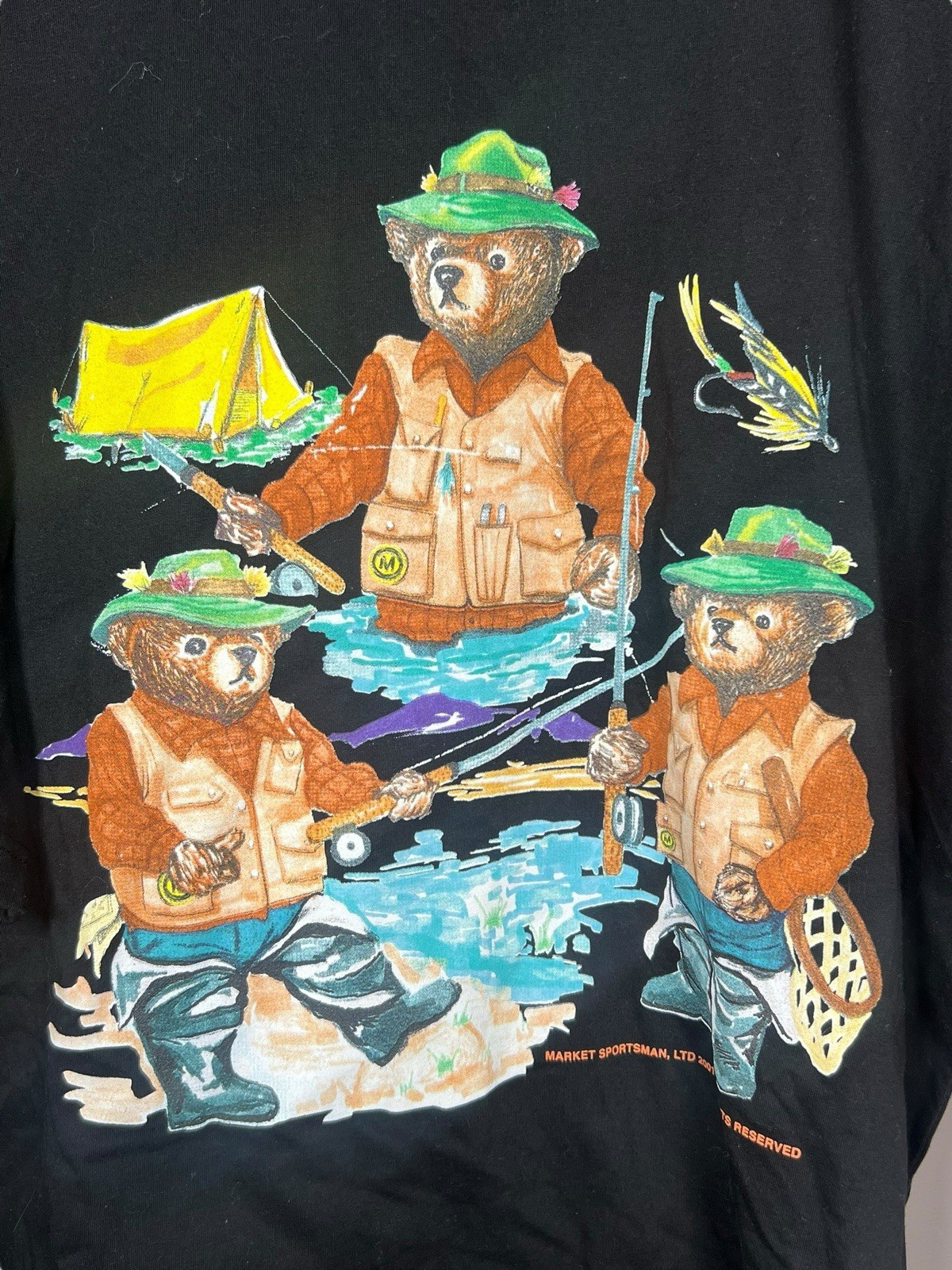 Vintage Y2K Market Sportsman Fishing Bears Graphic T-Shirt XL Black Outdoors gallery