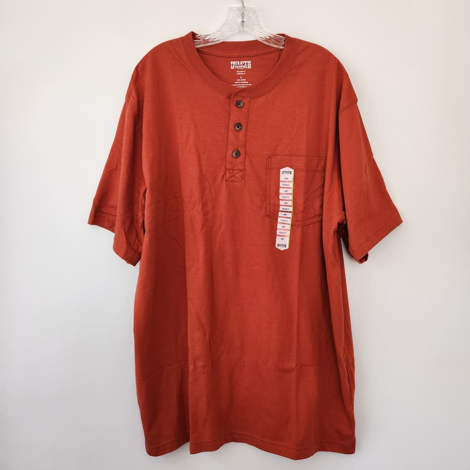 Duluth Trading Henley Shirt Men’s L Orange Longtail T Outdoors Workwear Sturdy