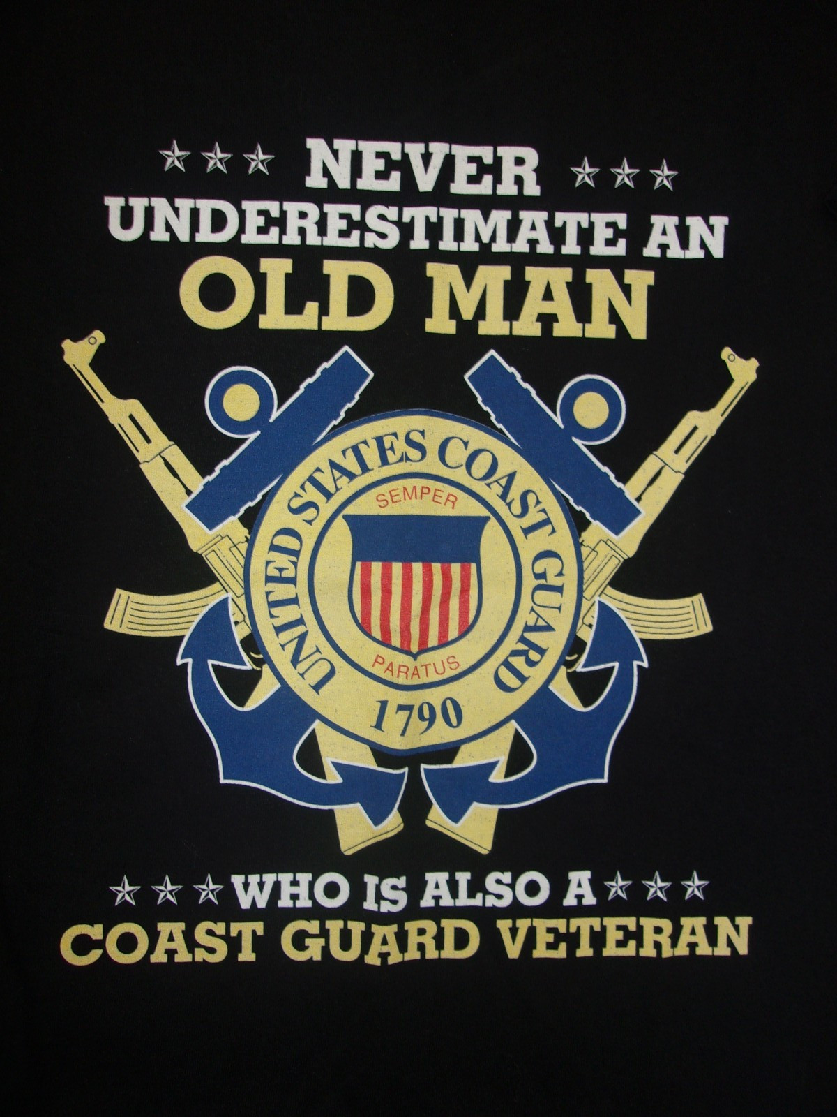 USCG Coast Guard Never Underestimate Old Man Veteran T-Shirt Black Mens L ~NEW~ gallery