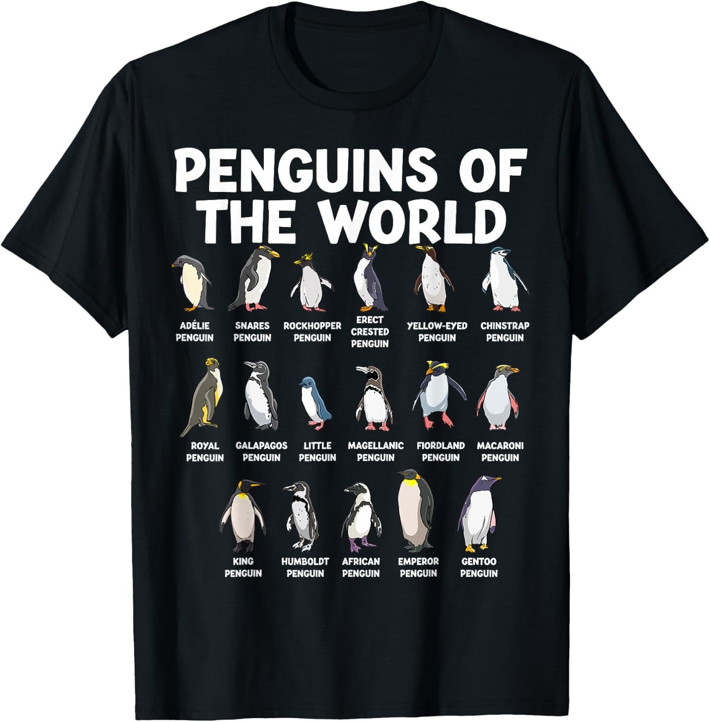 Penguins of The World Kawaii Types of Penguins Sea Animal T-Shirt