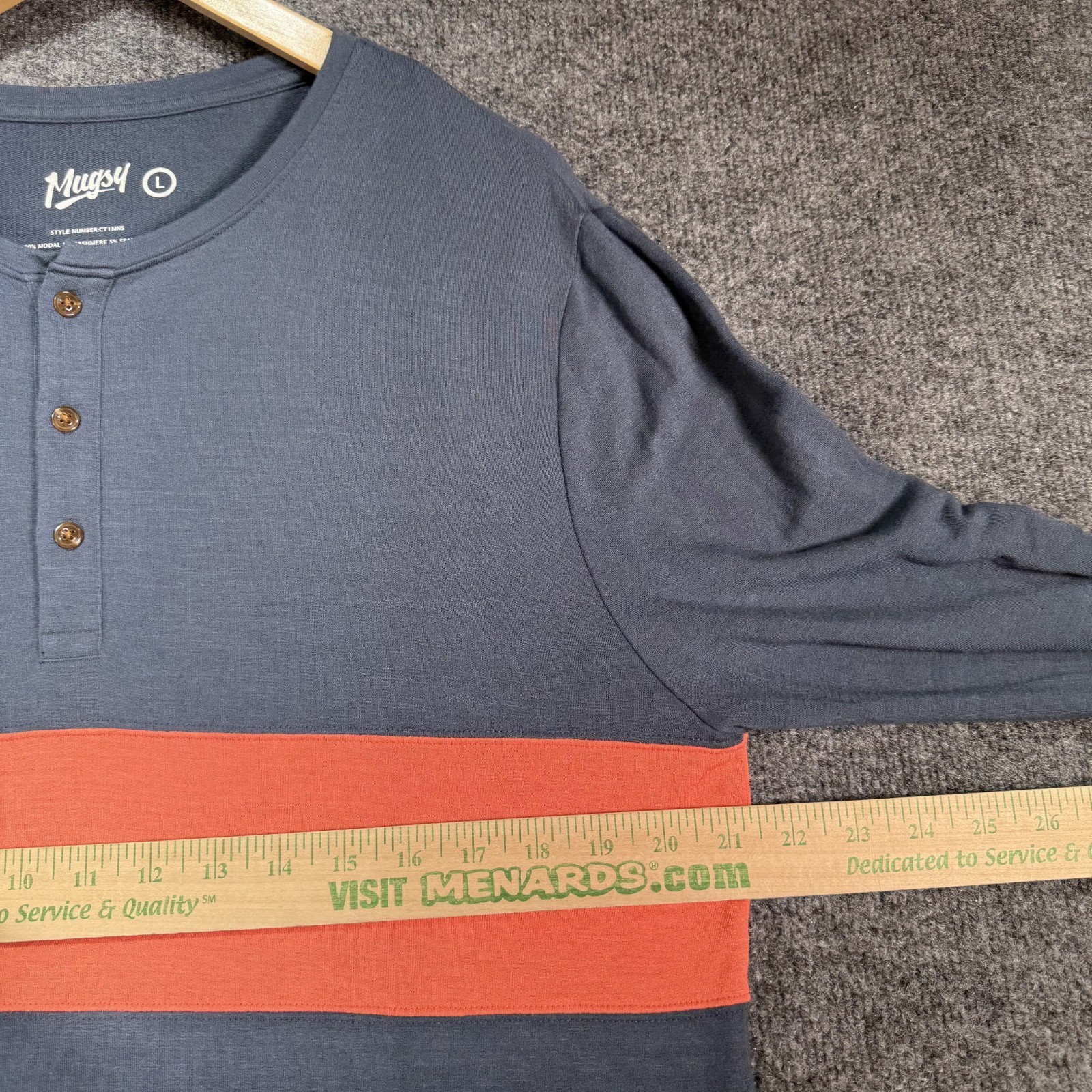 Mugsy Cashtech Henley Shirt Mens Large Blue Stripped Modal Cashmere Stretch Soft gallery
