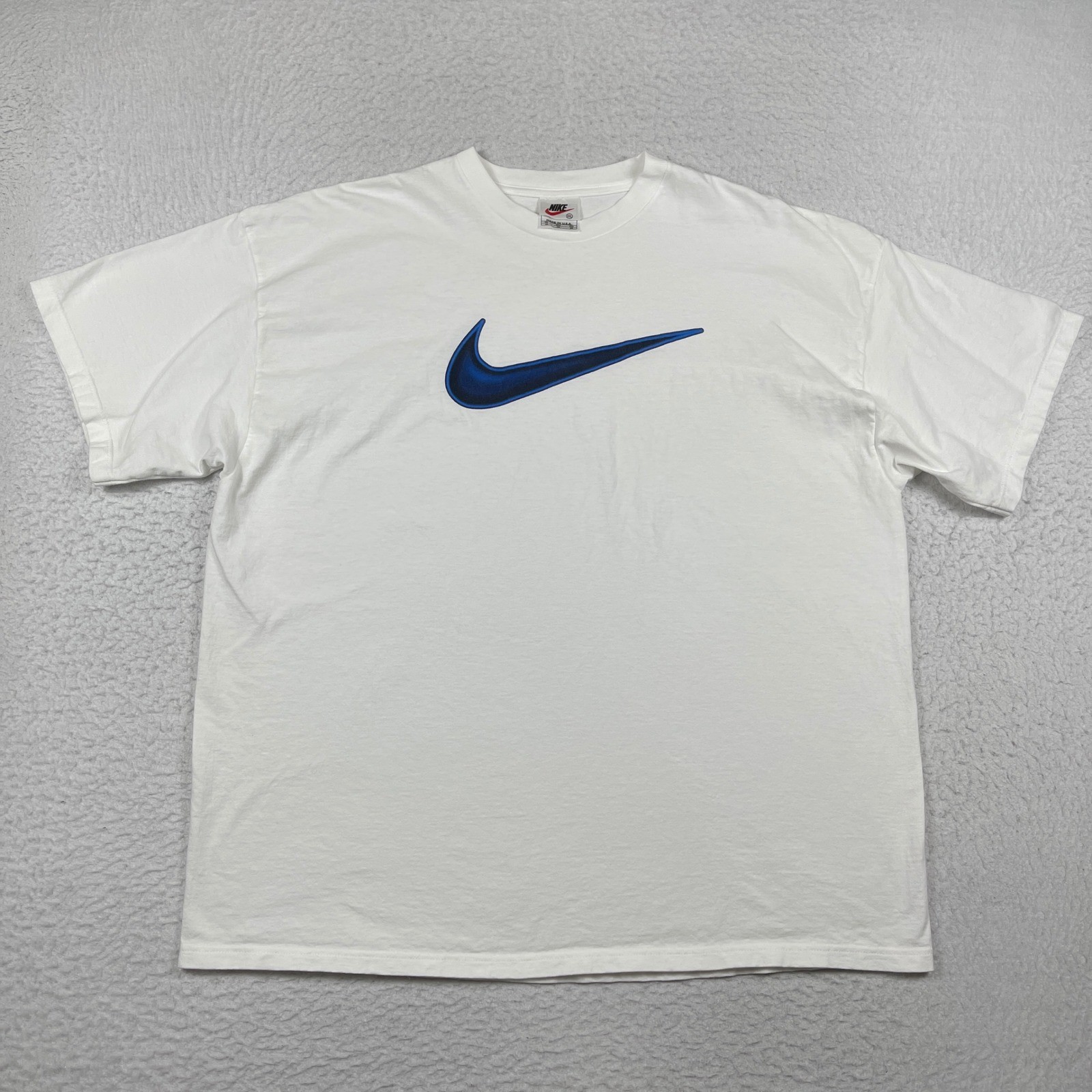 Nike T-Shirt Mens XXL White Blue Swoosh Vintage 90s Made in USA Streetwear Tee gallery
