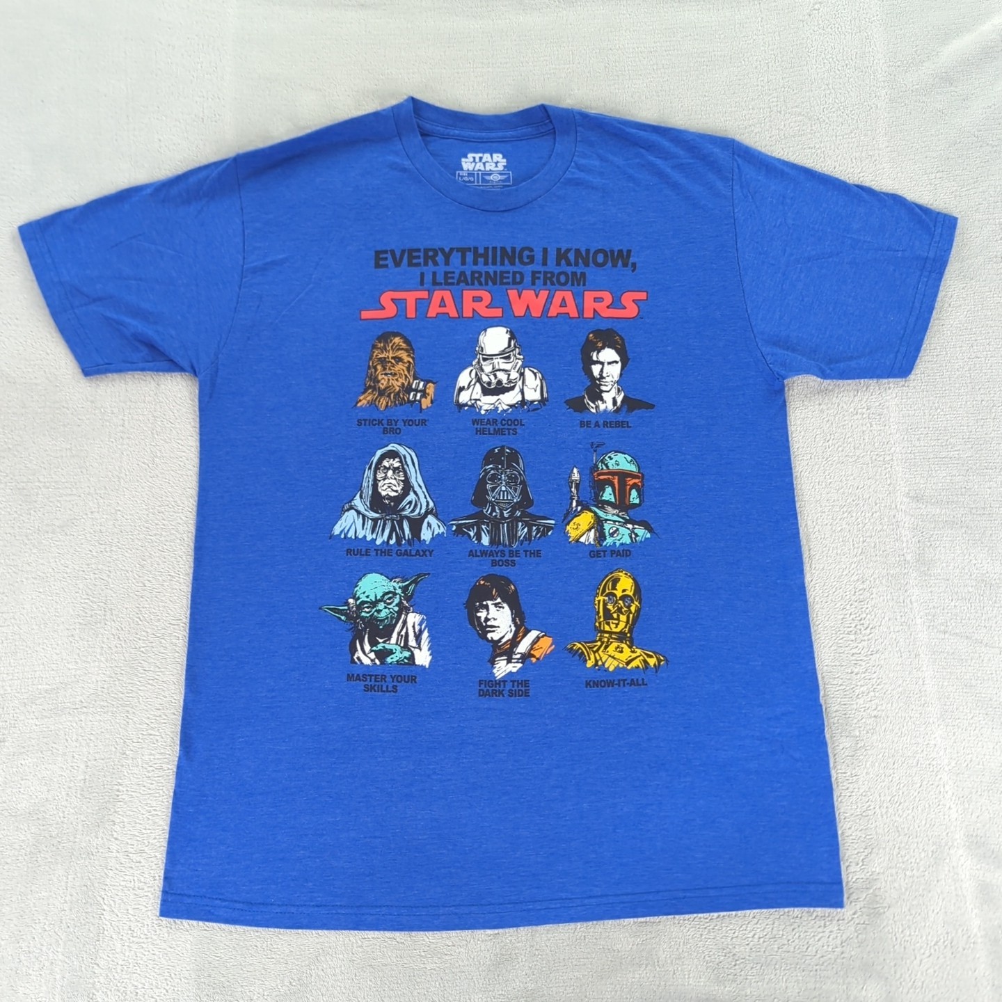Star Wars T Shirt Everything I Know Blue Short Sleeve Yoda Luke Men Large