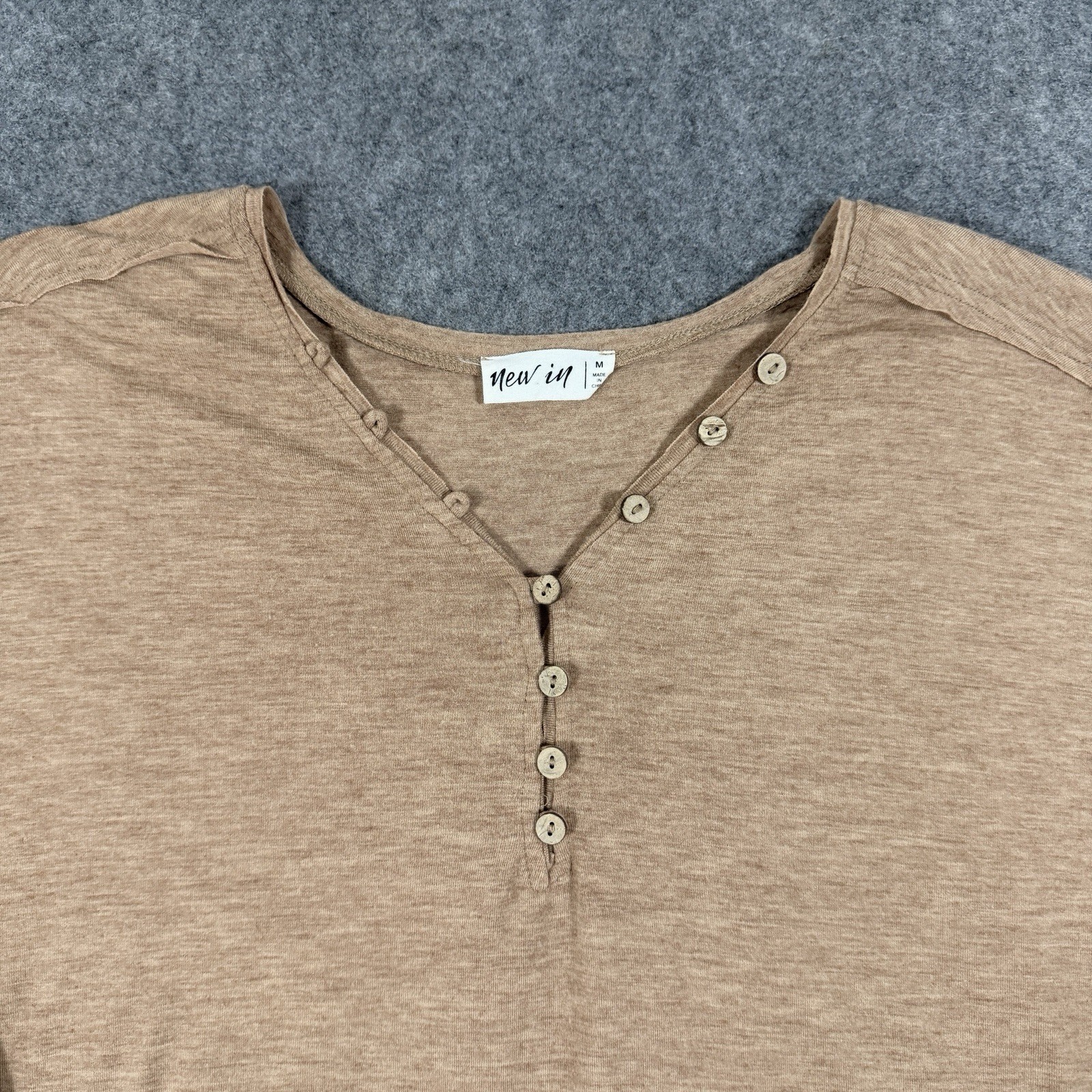 New In Button Stretch Casual Long-Sleeve T-Shirt Fits Women's Size Medium Brown gallery