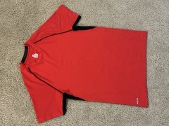 Starter Mens Size Large Red Short Sleeve Crew Neck Logo Dri Fit Active Tee