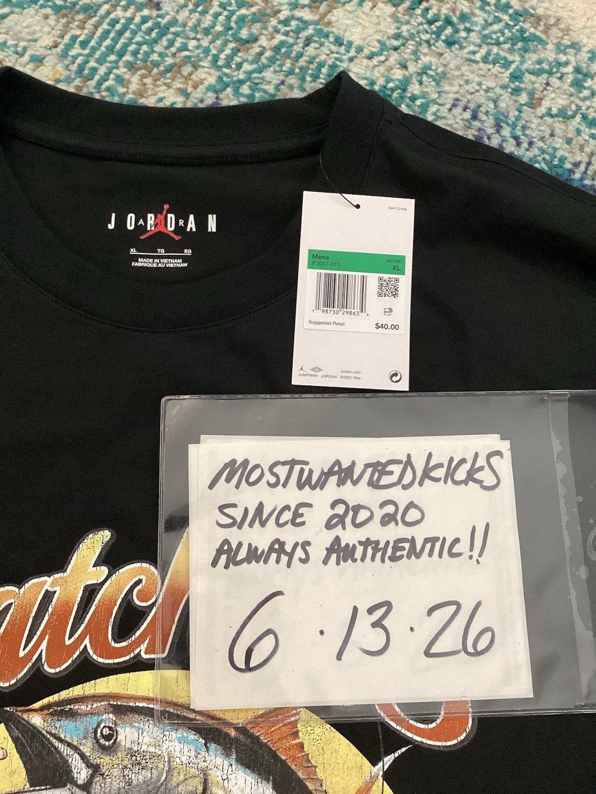NWT Nike Air Jordan Graphic Fishing Club Catch 23 Black T-Shirt Men’s Sz XL gallery