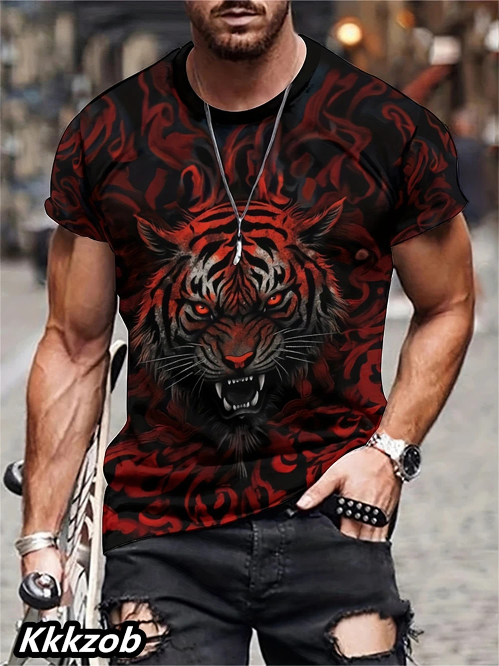 Mens Lion Print Short Sleeve Crew Neck T-Shirt Soft Breathable Casual Wear. gallery