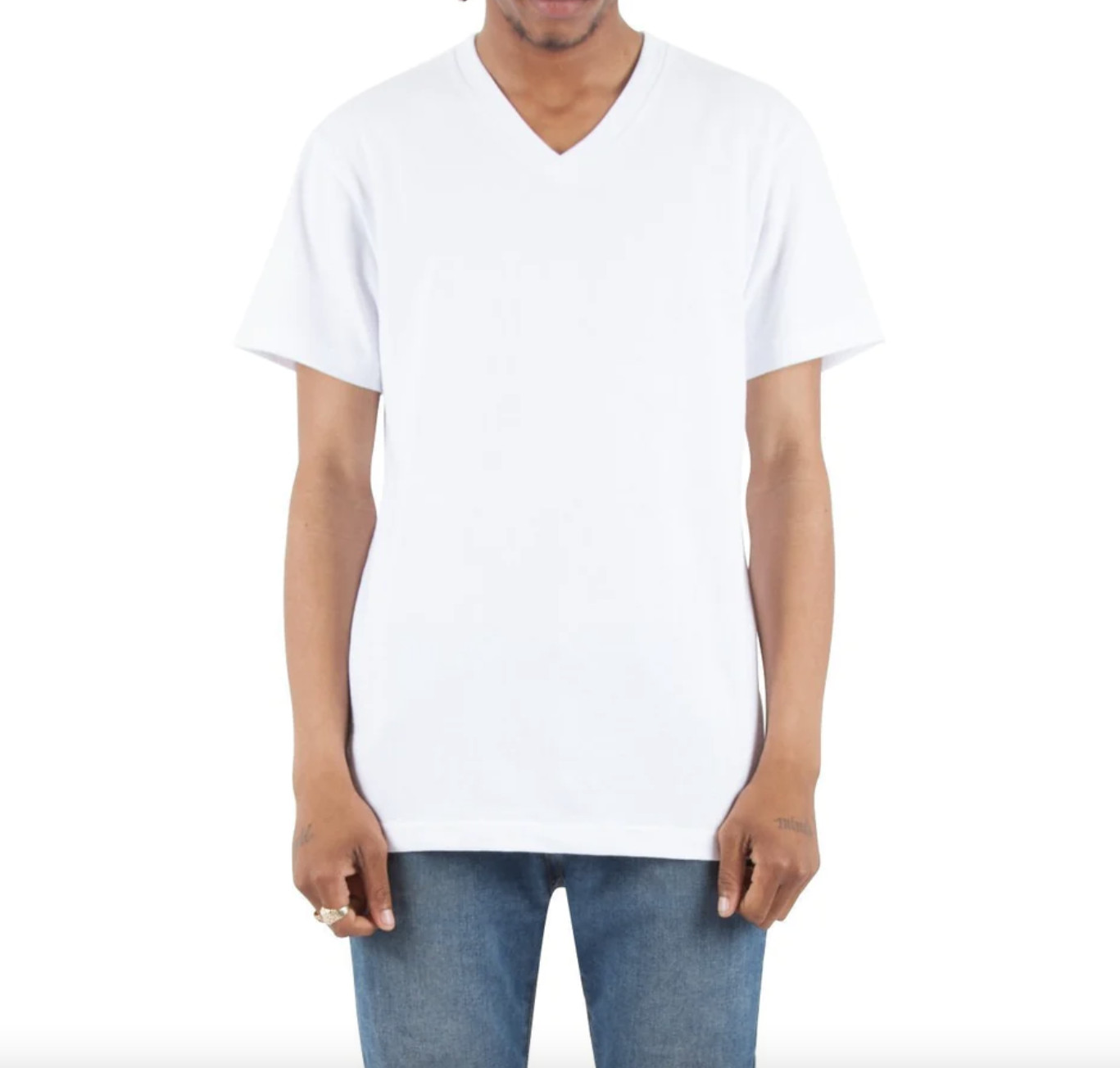 Shaka Wear V-neck Solid Short sleeve Cotton T-shirt Heavy knit White Black S-5X gallery