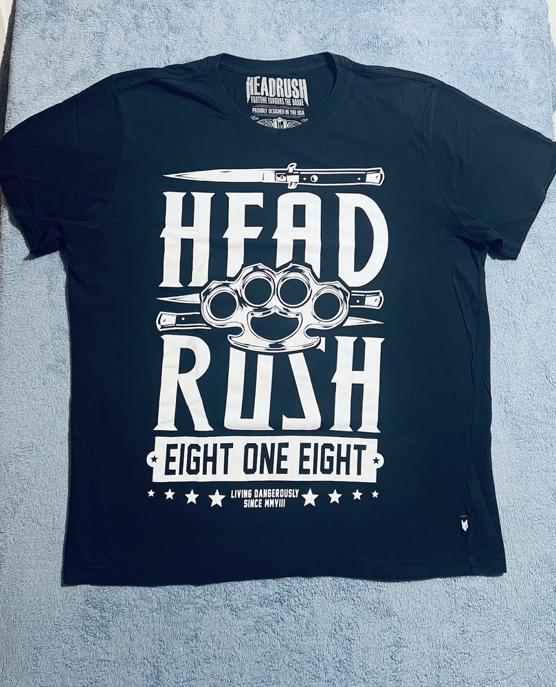 Authentic Head Rush Boxer & Knive Tshirt Men’s 2XL Black Graphic Print Short SLV