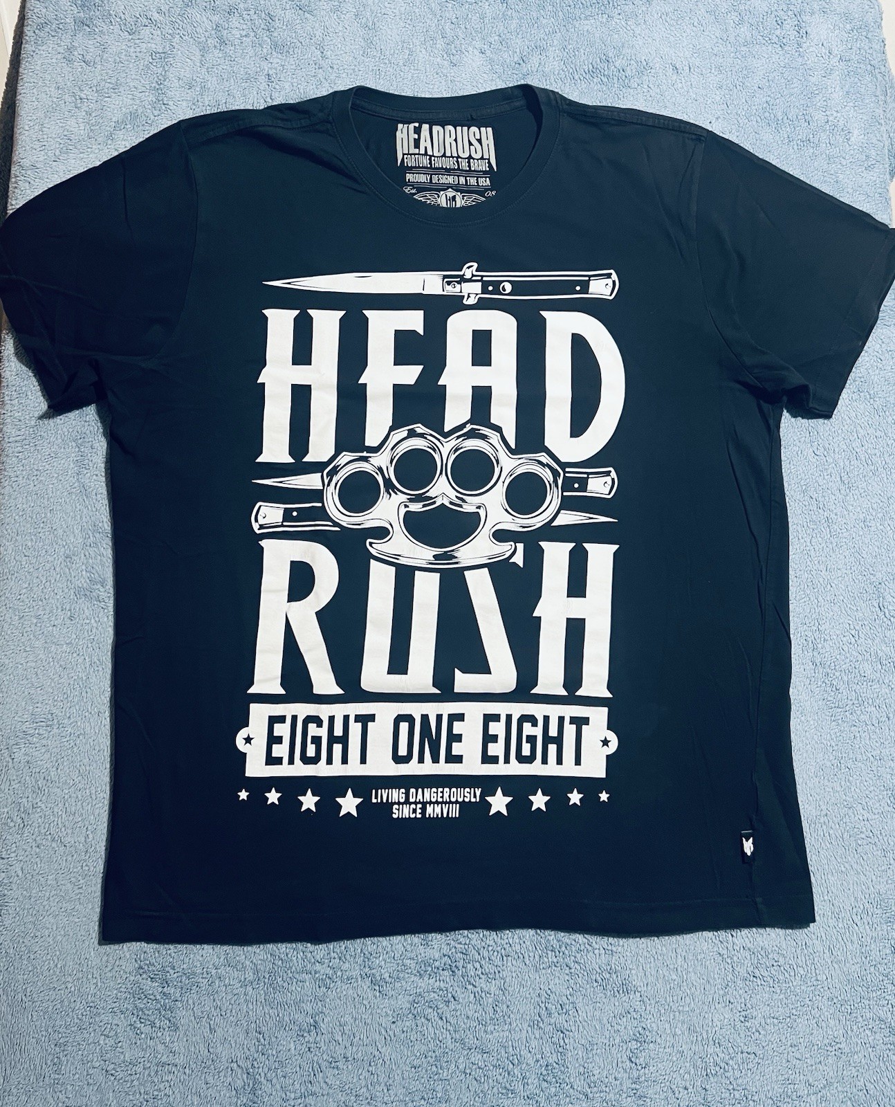 Authentic Head Rush Boxer & Knive Tshirt Men’s 2XL Black Graphic Print Short SLV