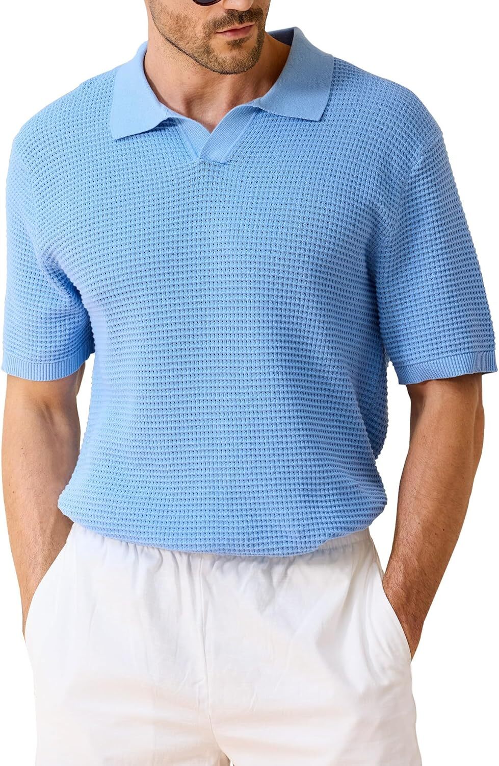 Men's Cotton Knit Polo Shirt - Textured Short Sleeve - Casual Summer Beach Top gallery
