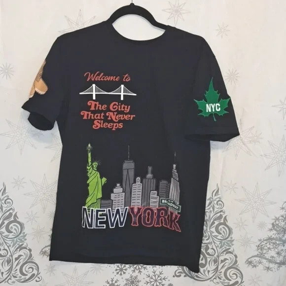Eternity BC/AD New York NY Elements Black T Shirt Men NYC Patches Art Tee