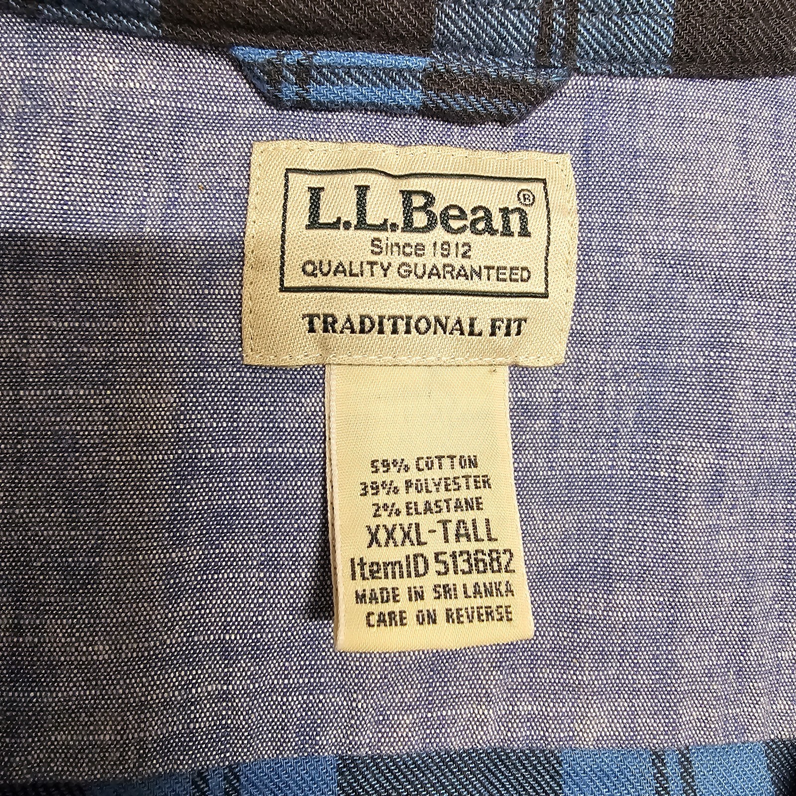 LL Bean Flannel Shirt Men's 3XLT Blue Plaid Button Up Shirt #513682 Untucked Fit gallery