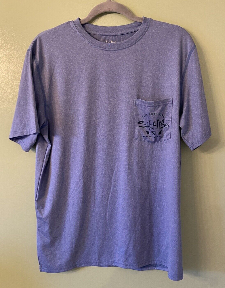 Salt Life Fish Surf Dive Blue Tshirt Polyester Spandex Blend Size Small Unisex