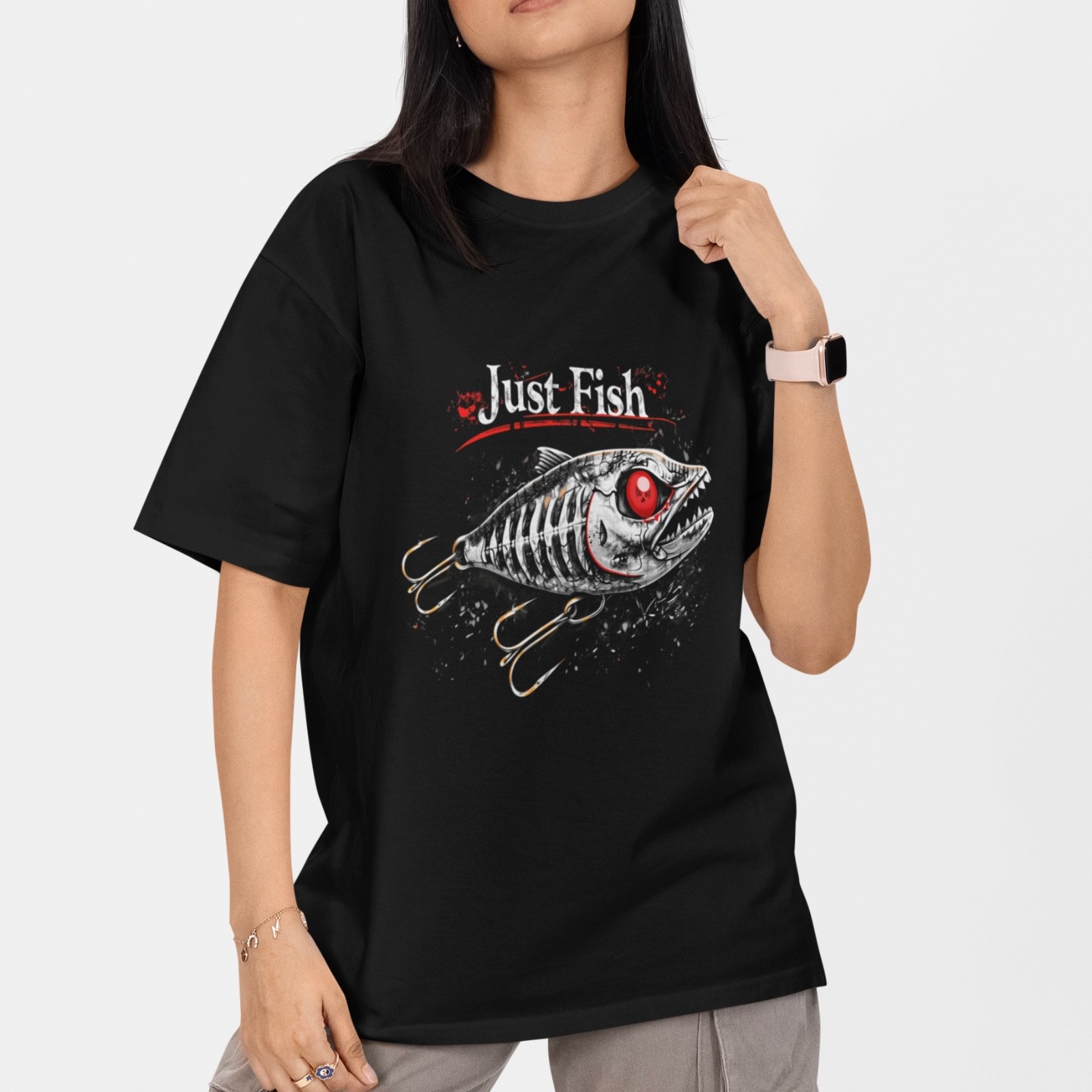 Just Fish T-Shirt Fishing Skeleton Fish Tee Funny Fisherman Gift Angler Shirt gallery
