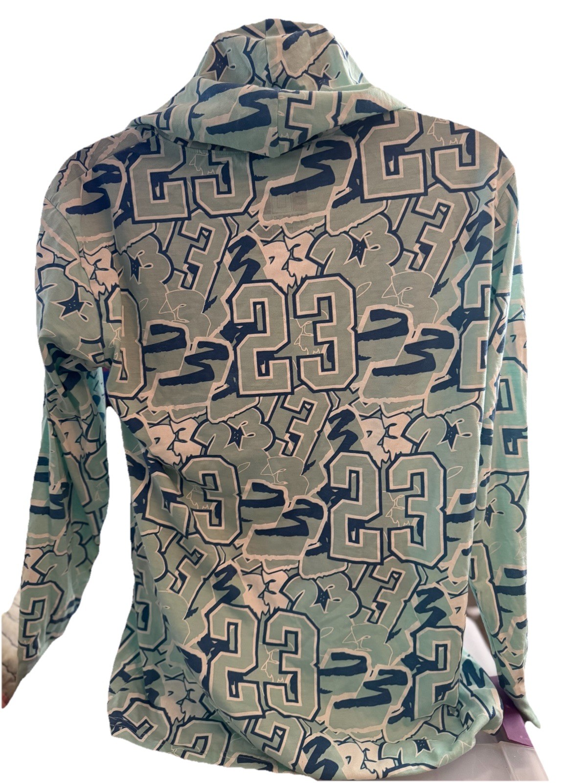 OG Legend 23 Men’s L Turquoise Long Sleeve Hooded Teddy Bear Drip Graphic Tee gallery