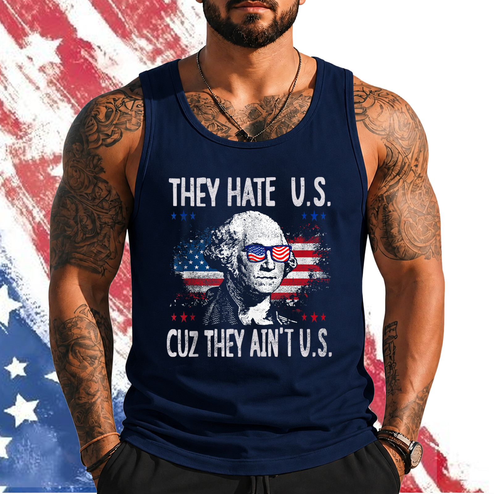 They Hate Us Cuz They Ain't Us Funny 4th Of July Usa Flag Tank Top gallery