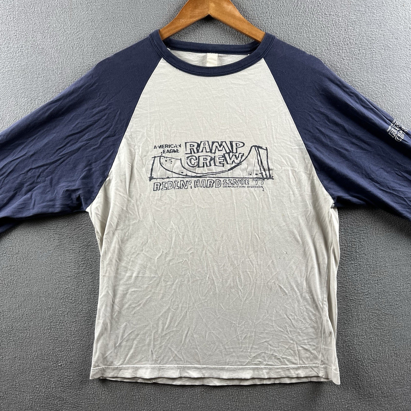Vintage American Eagle Shirt Mens Large White Blue Reversible Y2K Raglan Skater gallery