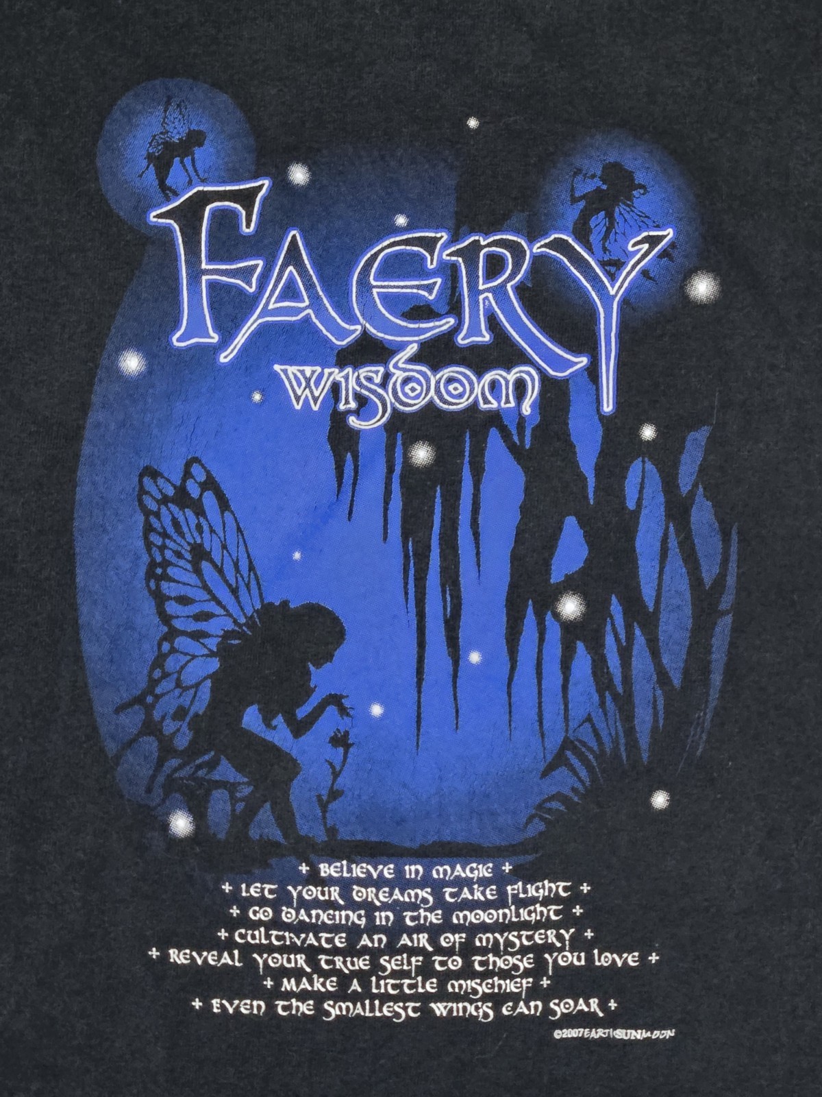 Vtg Fairy Wisdom Shirt 2007 Mens XL Black Blue Fantasy Earth Sun Moon gallery