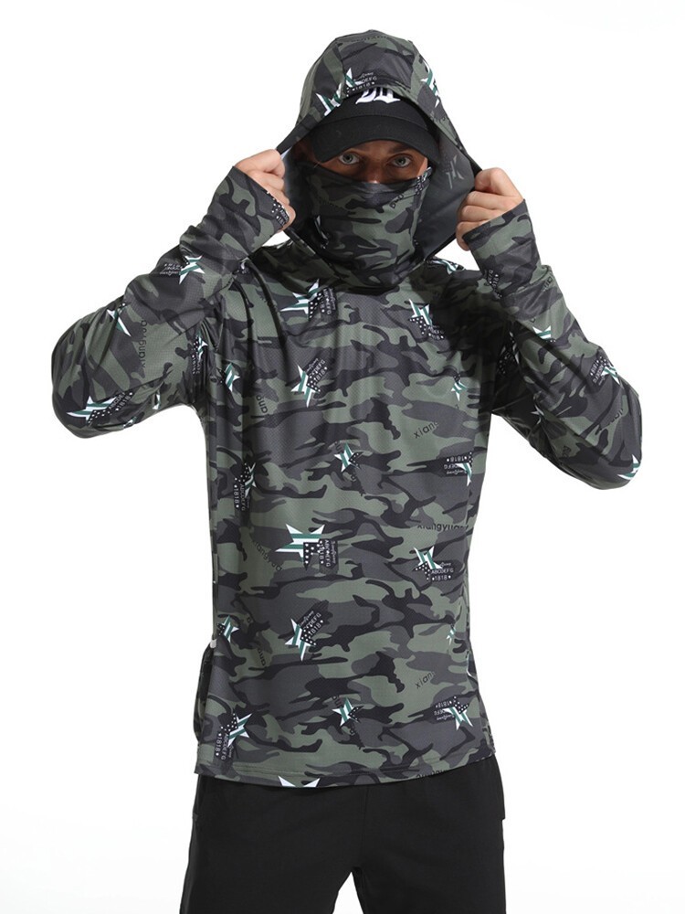 UPF50+ Mens Outdoor Fishing Hoodie Sun Block Skin Protection Long Sleeve Top 🌸 gallery