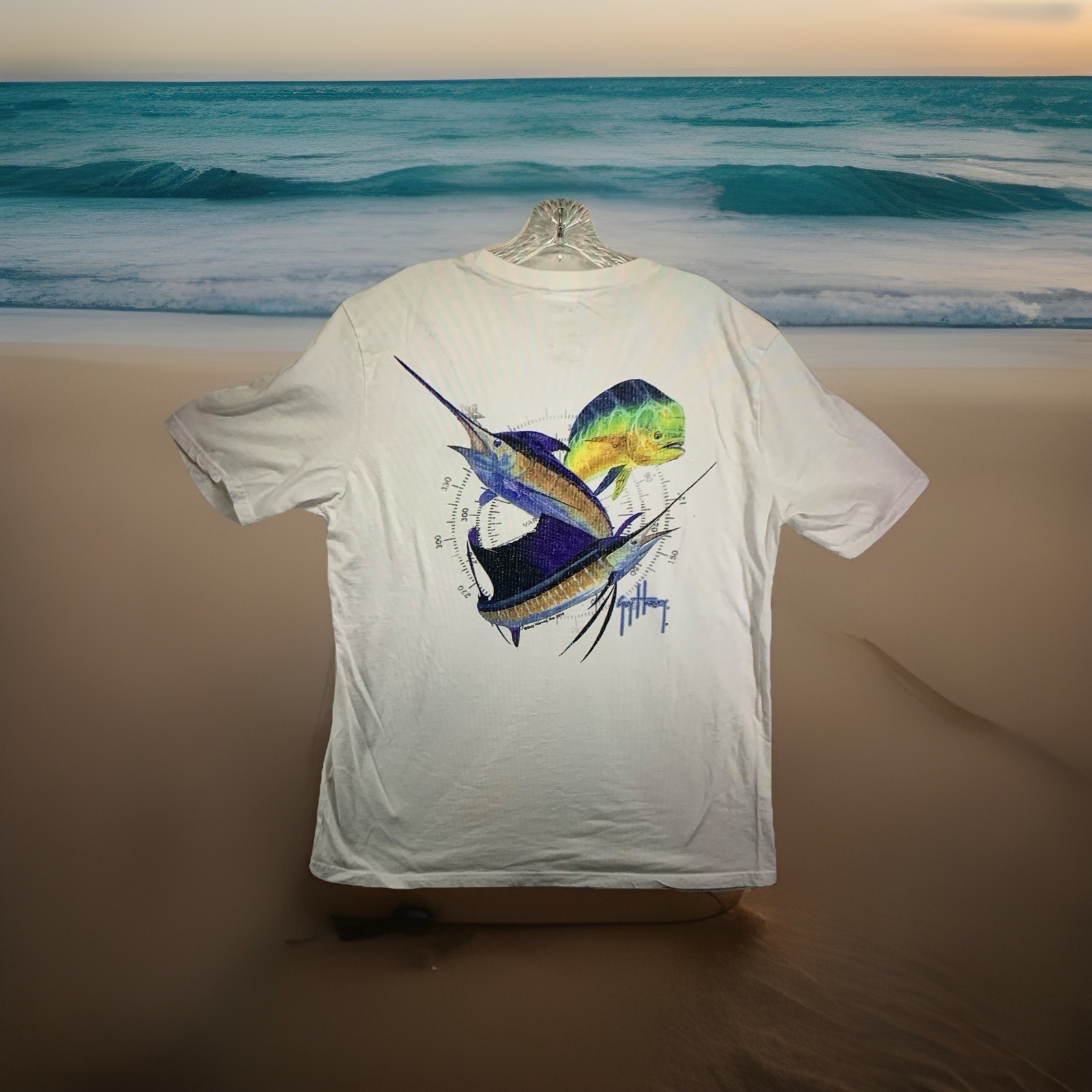 Guy Harvey Deep Sea Fish T Shirt Large Mens Colorful Back Graphic Dolphin Sword