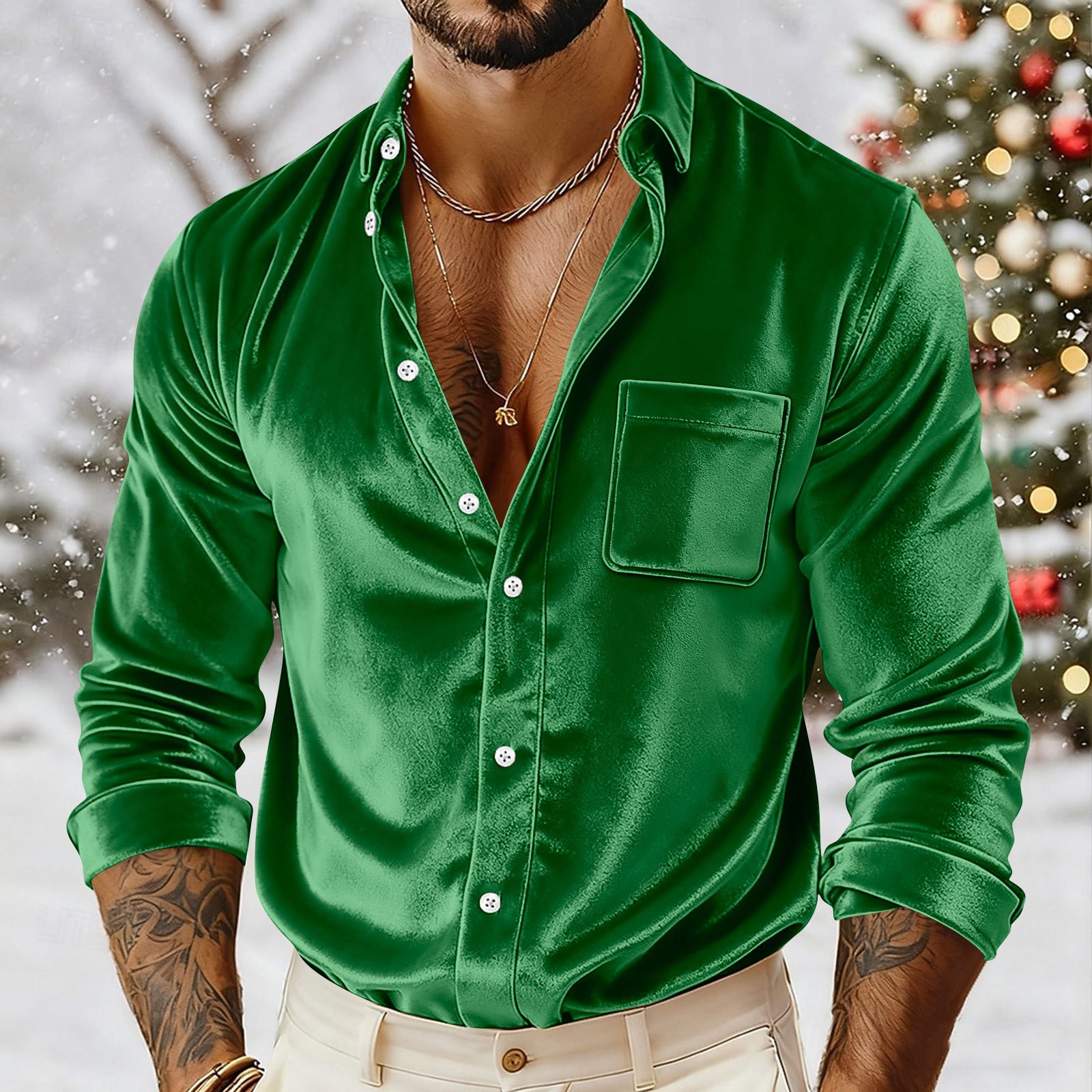 Men's Velvet Shirt Casual Slim Shirts Long Sleeve Button Down Tops Blouse gallery