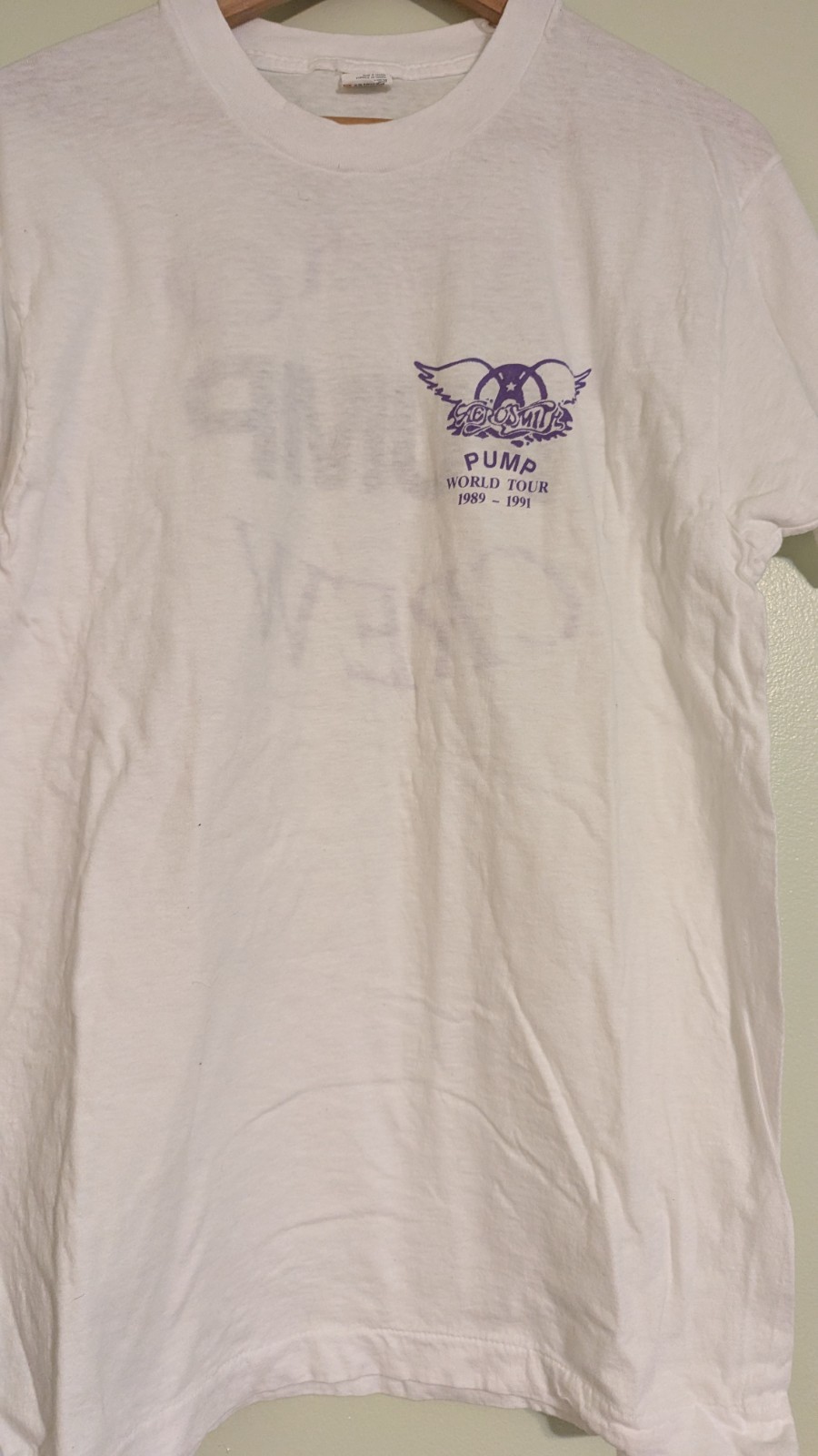 Vtg 80s Aerosmith Pump World Tour 1989 Crew Tee Shirt RARE Sz Xl 20x27 gallery