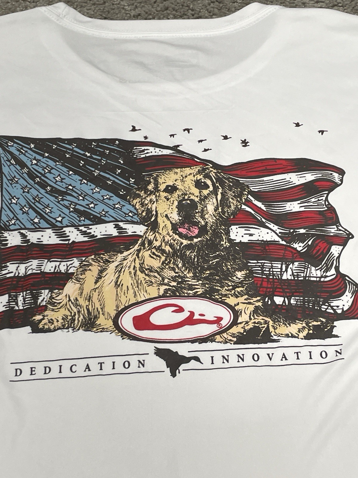 Drake Waterfowl Icon Americana Performance Crew Long Sleeve Shirt Size 2XL Dog gallery