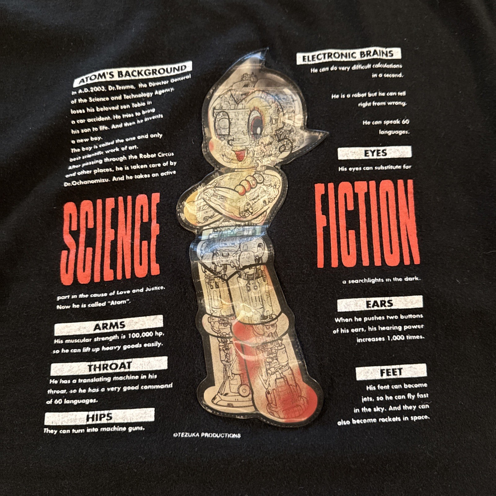 Vintage Tezuka Osamu L Astro Boy Hologram Graphic Tee Shirt Black Mighty Atom gallery