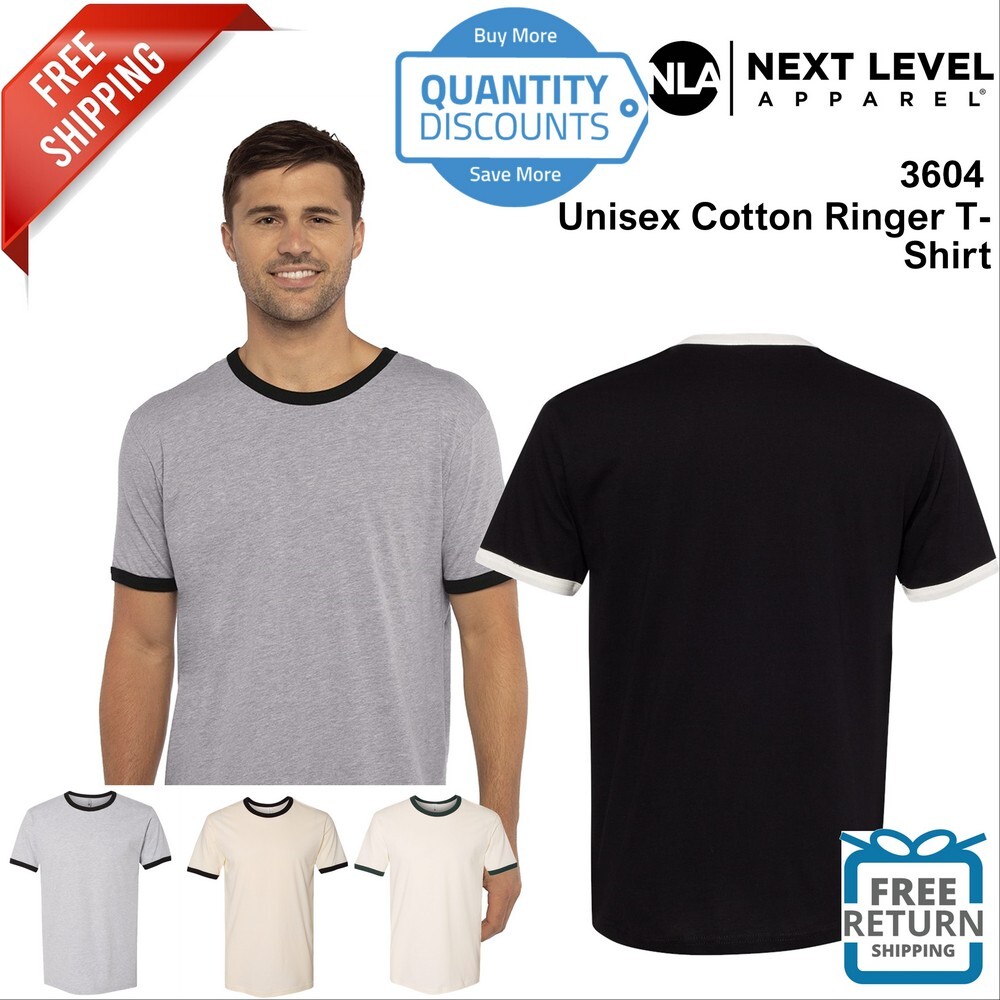 Next Level Unisex Fine Jersey Ringer Tee Shirt 3604 Blank Plain Solid Up To 3XL gallery