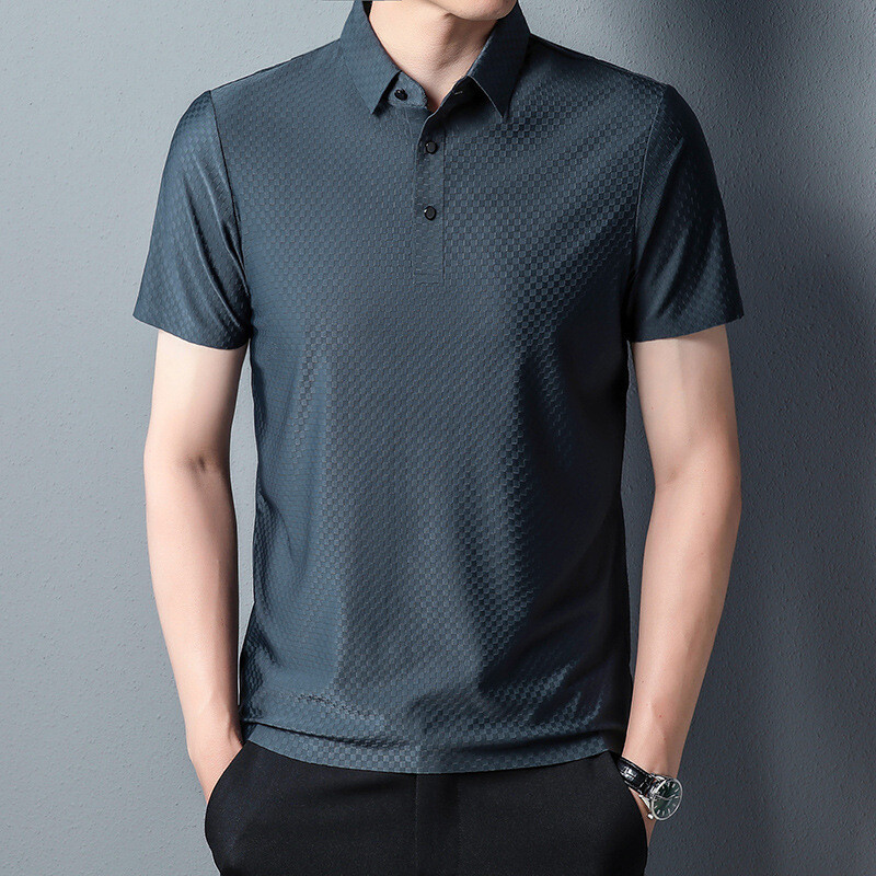 New Traceless Short Sleeve Men's Solid Color Fashion Casual Lapel T-shirt gallery